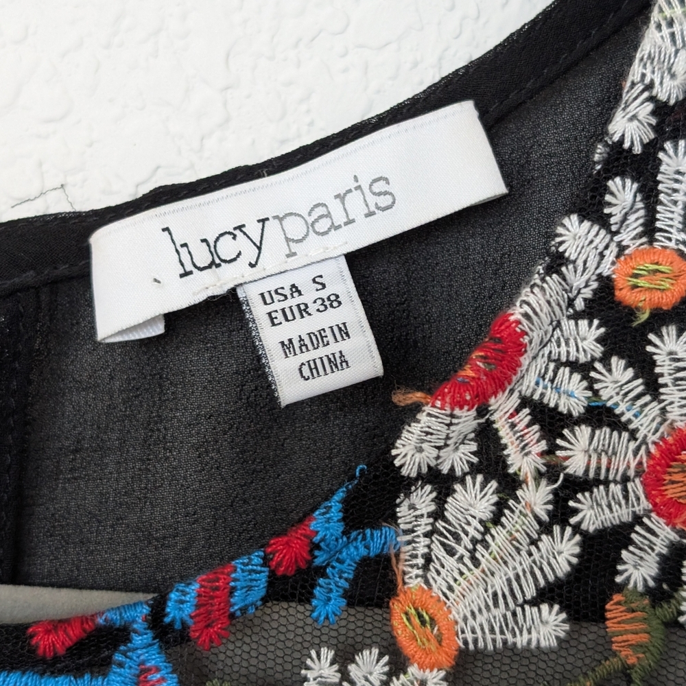 Lucy Paris Embroidered Floral Mini Dress Women's Small 60s Hippie Flowerchild‎ - Picture 3 of 7